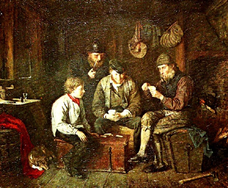 k. e. jansson alandska sjoman spelande kort i en kajuta oil painting image